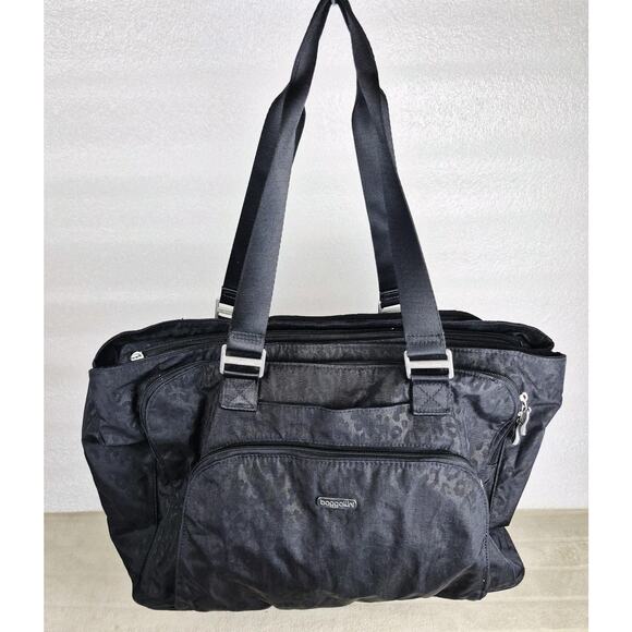 Baggallini Black Nylon Tote Shoulder Bag Travel Work Gym Overnight Bag Cheetah - Picture 1 of 16